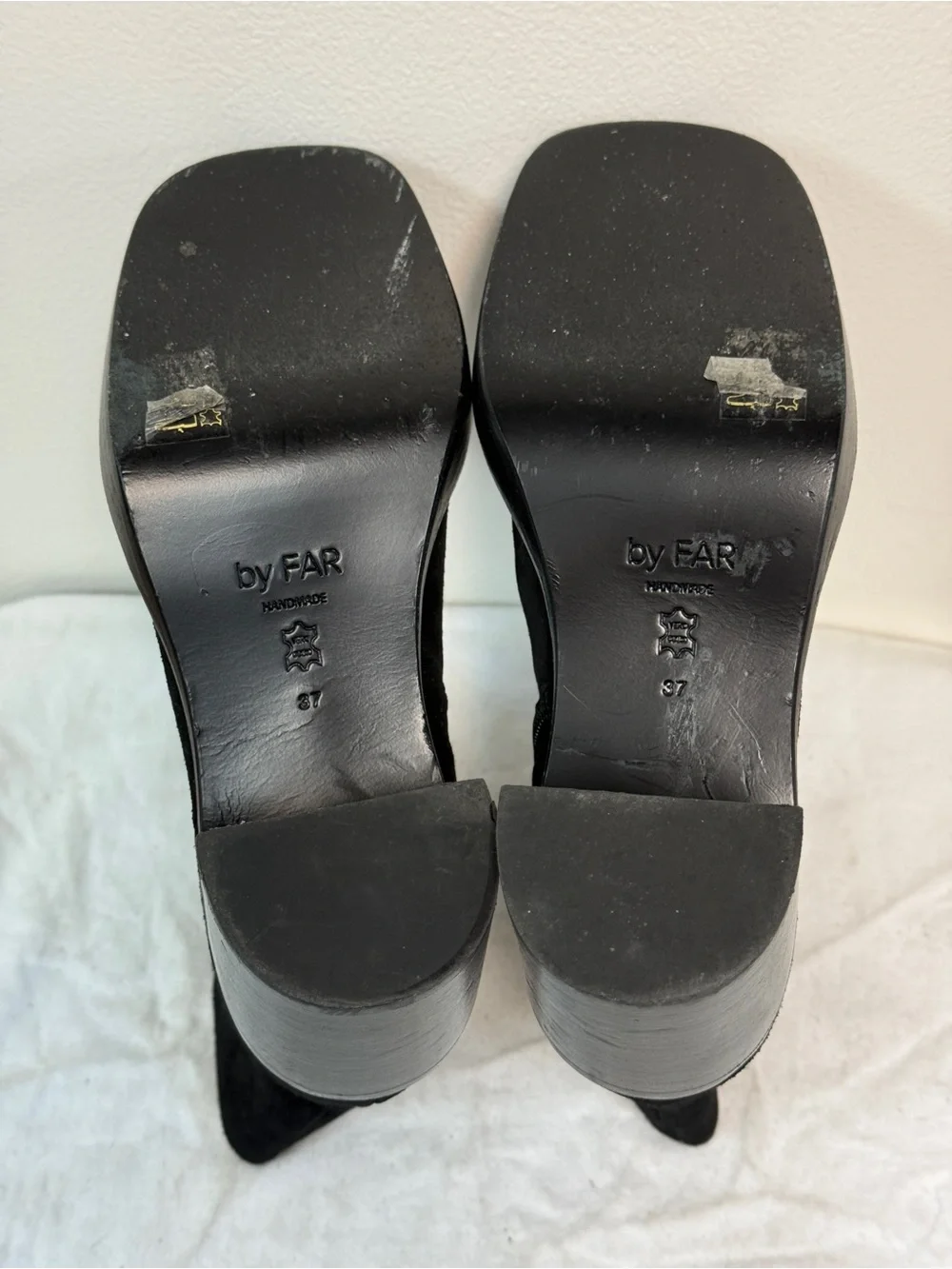 BY FAR Black Suede Platform Ankle Boots